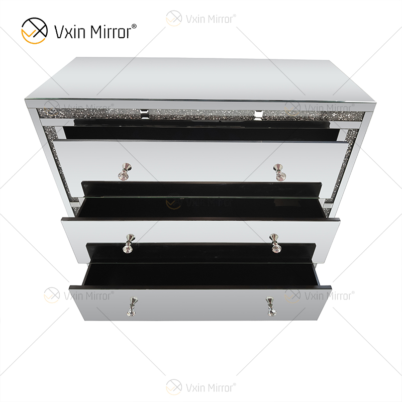 Home Decor WXF-856 Silver Crushed Diamond Mirored Cupboard Cabinet With Muti Drawers