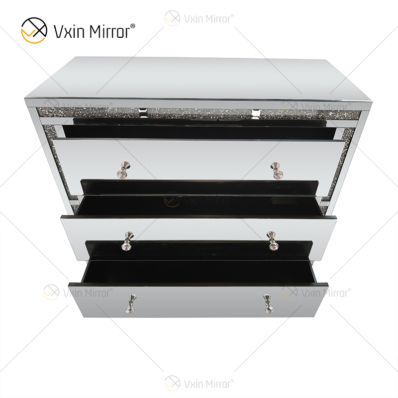 Home Decor WXF-856 Silver Crushed Diamond Mirored Cupboard Cabinet With Muti Drawers