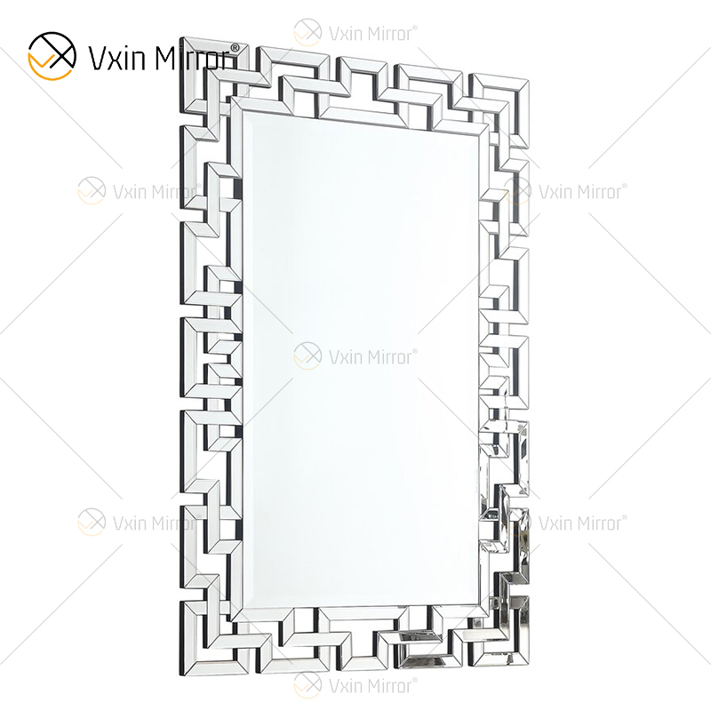 Factory Supply 3d Wall Mirror Sticker Design WXM-1516 Silver Fancy Wall Wooden Mirror