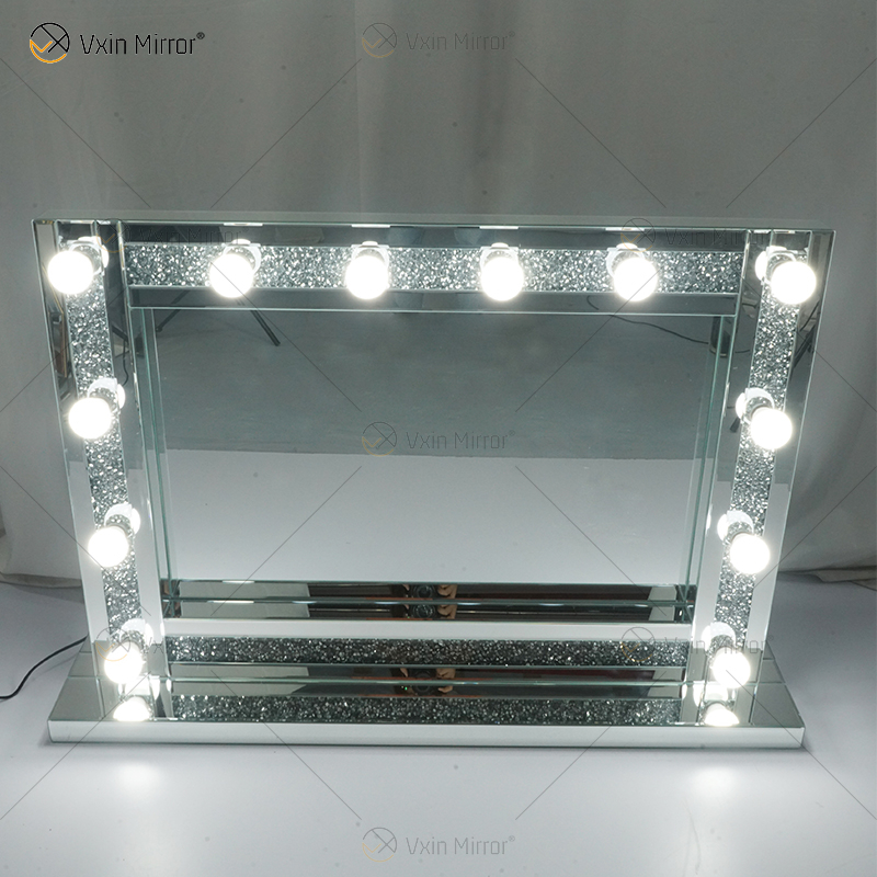Venetian Styles WXDL-105 Silver Crystal Lighted Dressing Table Mirror with 12 Bulbs for Living Room Sofas