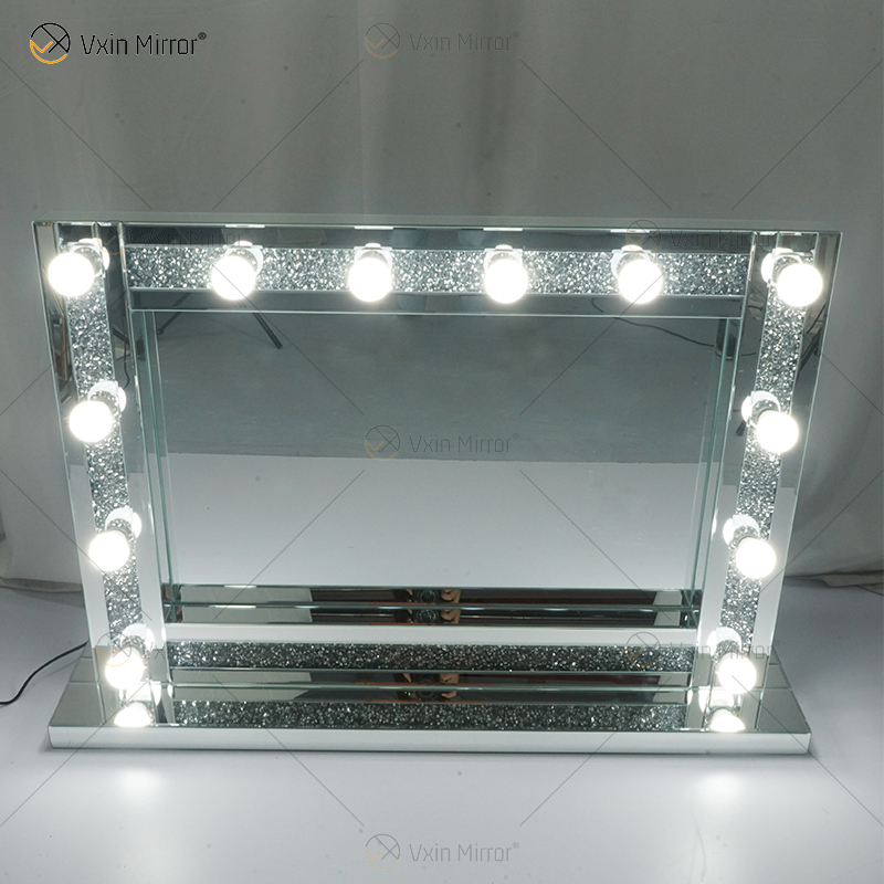 Venetian Styles WXDL-105 Silver Crystal Lighted Dressing Table Mirror with 12 Bulbs for Living Room Sofas