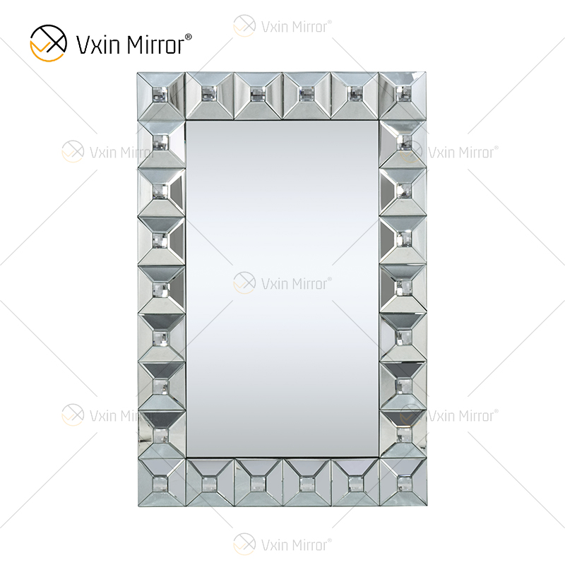 Home Decor WXM-1007 Modern Rectangle Crystal Silver Wall Mirror