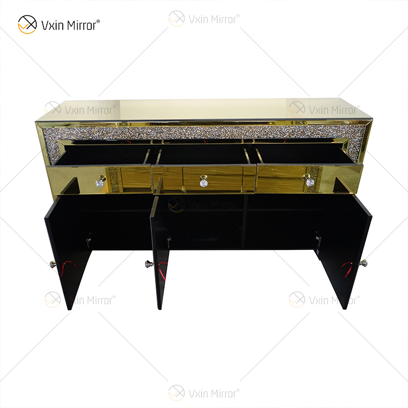 Luxury Decor WXF-099 Gold Mirored Crushed Diamond Cupboard Cabinet With Muti Drawers