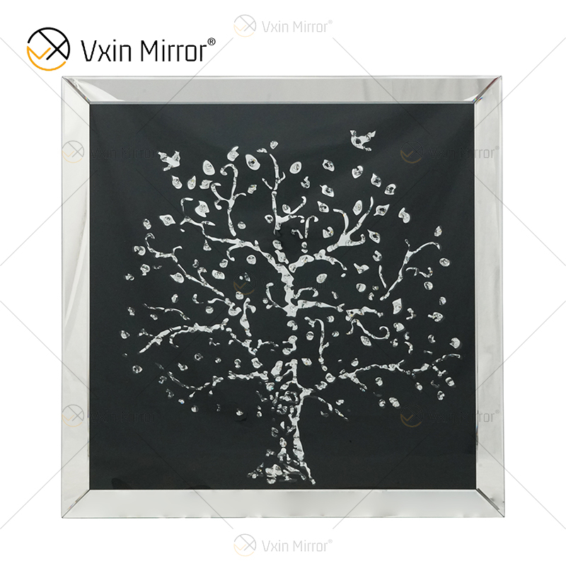 Nevina Wall Decor Crystal Apple Tree Mirrored Frame Beveled Mirror Wall Art Frame Crystal Rectangular Shape for Living Room