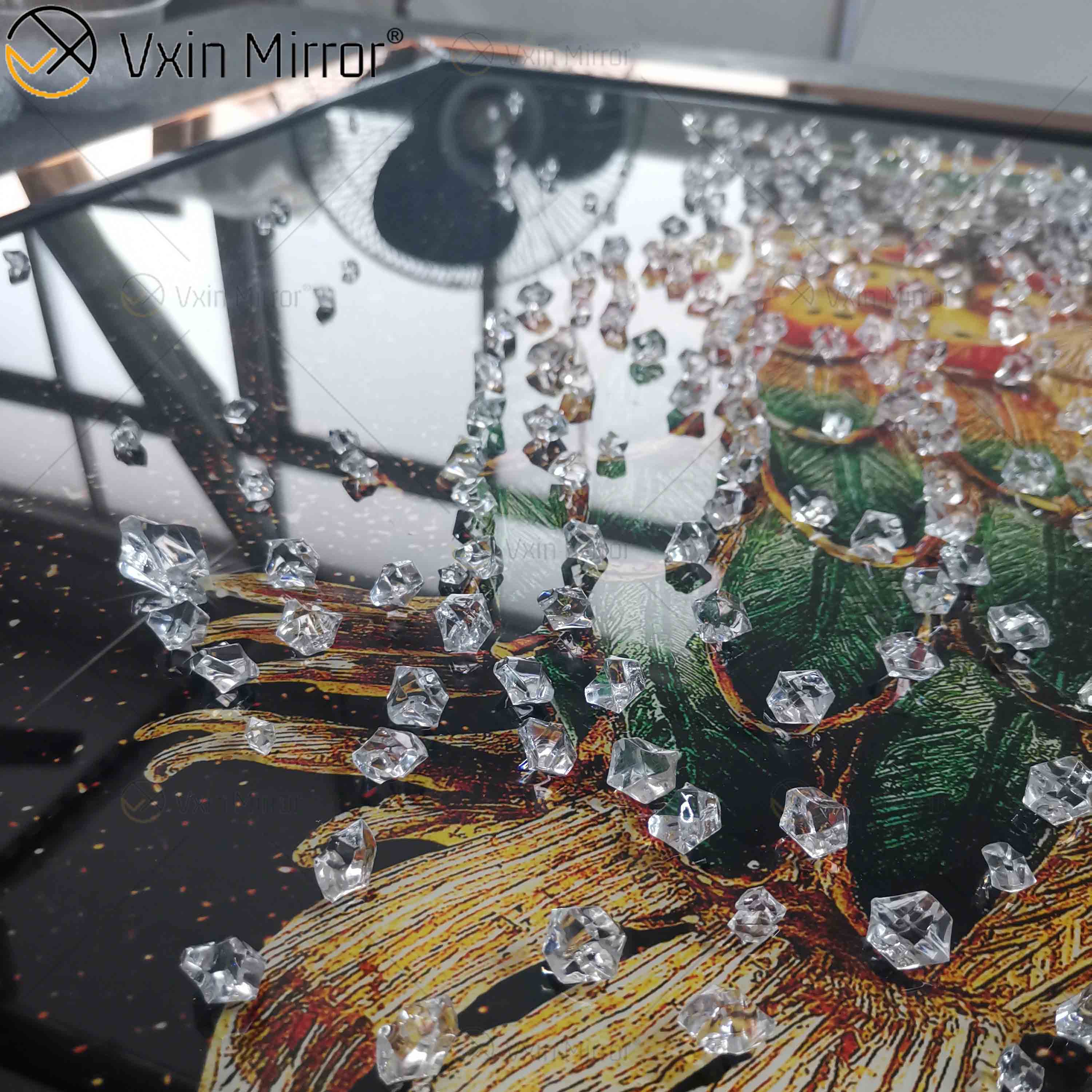 Omal Art Vxin WXMA-55 Home Decor MDF Frame Mirrored Wall Art Crystal Porcelain Painting Mirror Wall Art