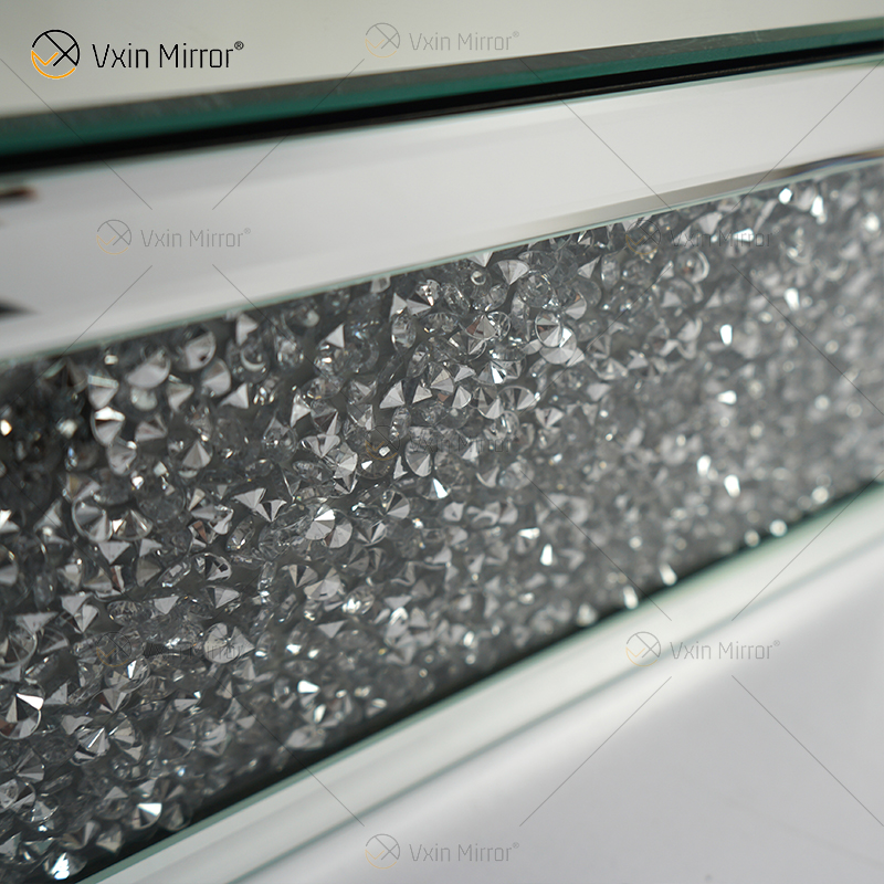 Vxin Factory Supply WXF-153 Silver Wall Decor Silver Crushed Diamond Mirror Rectangle Wall Shelf