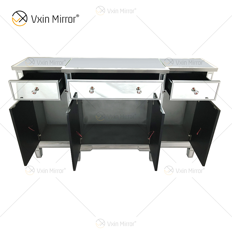 WXF-027-1 Champagne Silver Home Decor Mirored Cupboard Cabinet With Muti Drawers