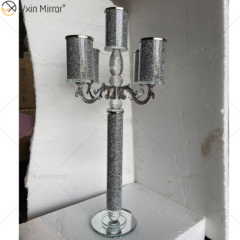 Customizable Name Modern Elegant VX-09 Silver Crystal 75 Light Mirrorr Candle Holder for Home Wedding