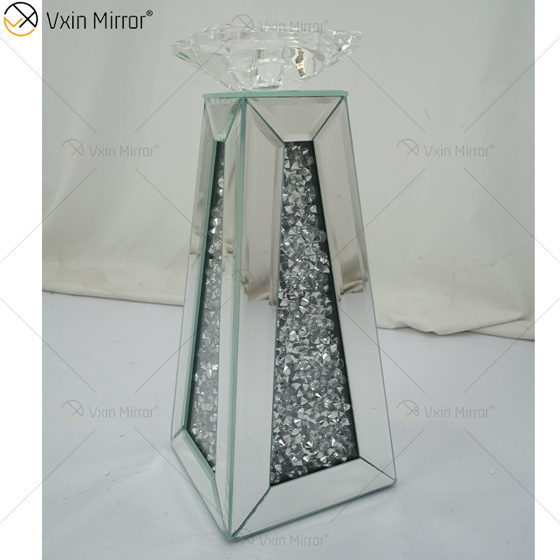 Customizable Name Modern Elegant WXCH-075 Silver Crystal Mirrorr Candle Holder for Home Wedding
