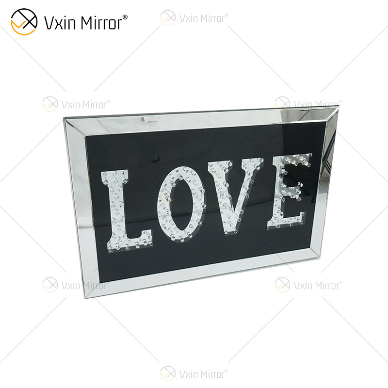 VXin WXMA-23 Home Decor Glass Frame Mirrored LOVE Wall Art Crystal Porcelain Painting Mirror Wall Art