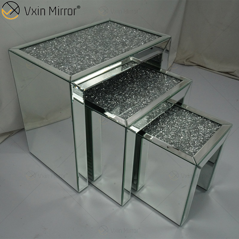 Hot Sale ZH056 Square Side Table Modern Combined Silver Glass with Crystal Diamond Top Living Room Mirror Side Tables