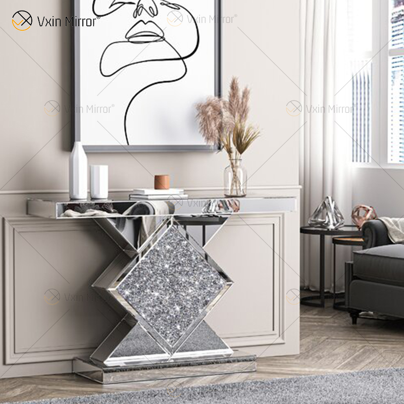 Wholesale Mirrored Console Table Crushed Diamond Crystal Hallway Entryway Table Console