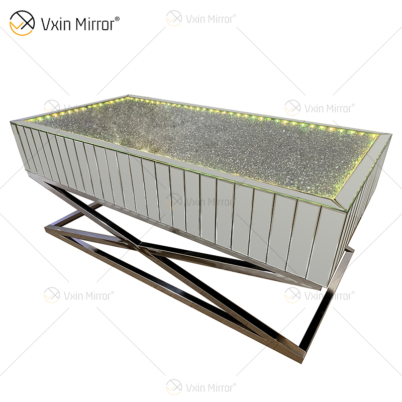 Hot Sale WXF-582 Silver Crushed Diamond Furniture with Stainless Steel Bracket with Speaker And Blue Tooth LED Coffee Table