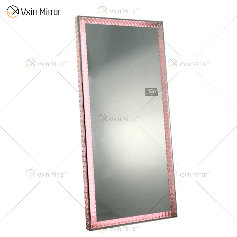 Mosaic LED Leaning Rectangle Floor Mirror Crystal Surround Full Body Mirror Dressing Mirror for Bedroom Living Room