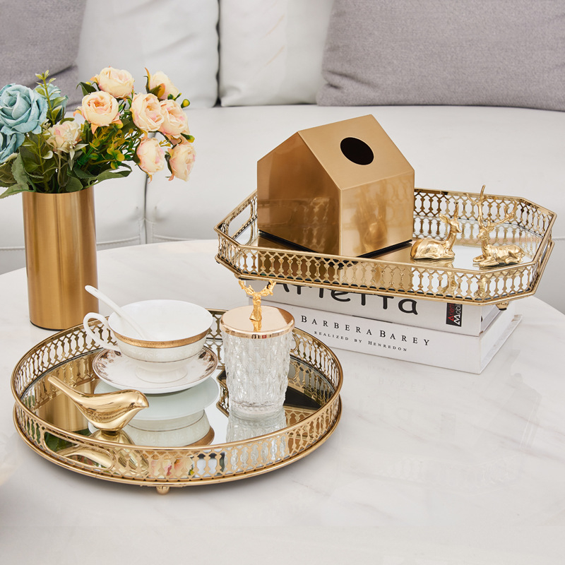 Hot Sell Vxin Mirror WXT-202203 Modern Decor Gold Metal Frame Mirror Tray Mirrored Tray 6 Size