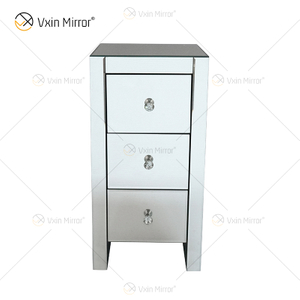 Factory Modern WXF-032 Three Drawer Silver Glass Mirrored Nightstand Bedside Table