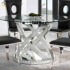 Wholesale 2021 New Design Crushed Diamond Round Silver Dining Furniture with Chairs Toughened Glass Table Top Dining Table