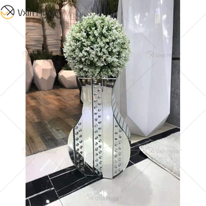 WXMV Home Hotel Decor Indoor Silver Crushed Diamond Mirrored Large Follower Pots Mirror Vase