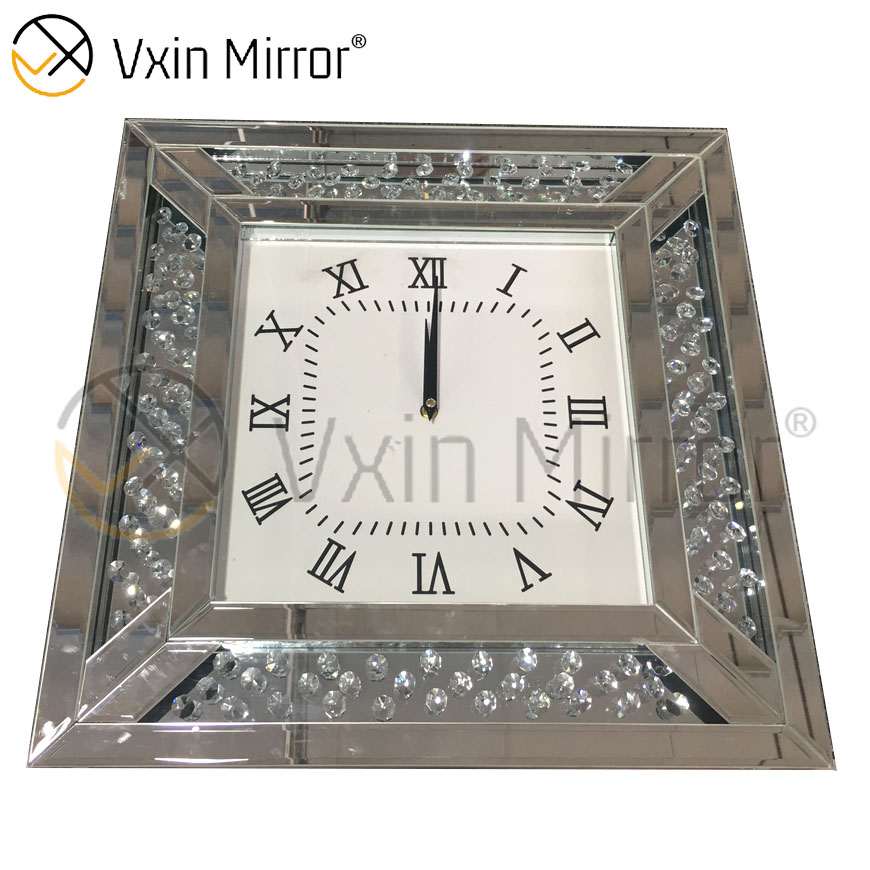 Anti Dropping Package Vxin WXMC-008 Modern Silver Crystal Mirrored Wall Clock