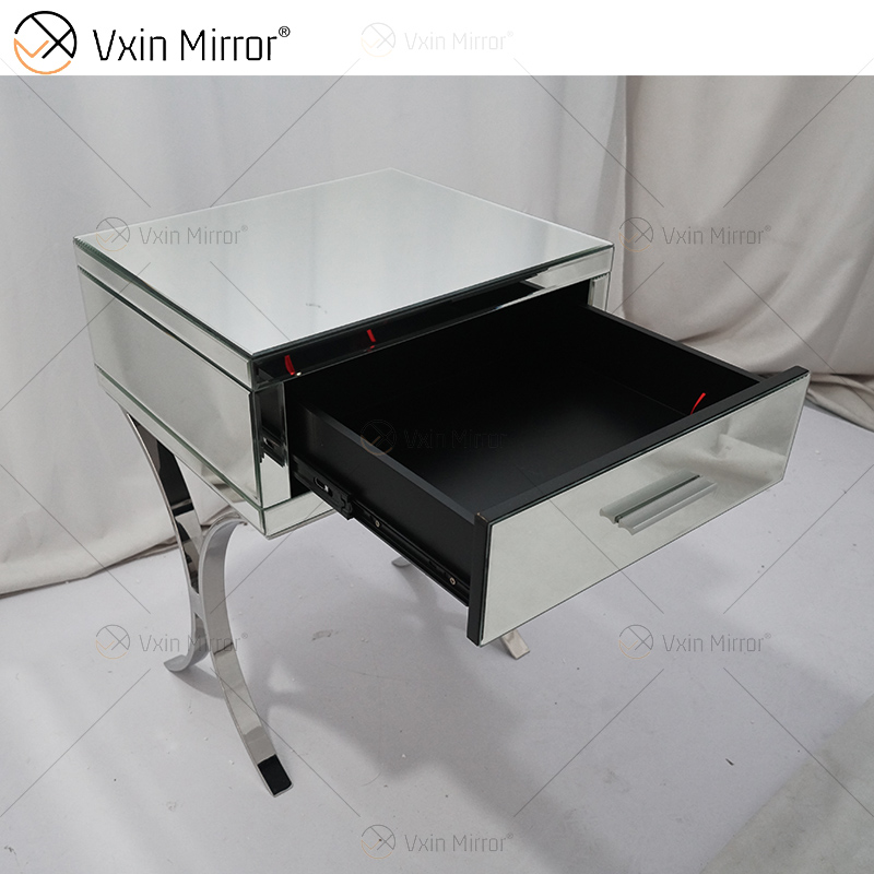 Vanity Modern WXF-218 Silver Bedroom Furniture Crystal Mirrored Bedside Table with Drawer Modern Nightstand