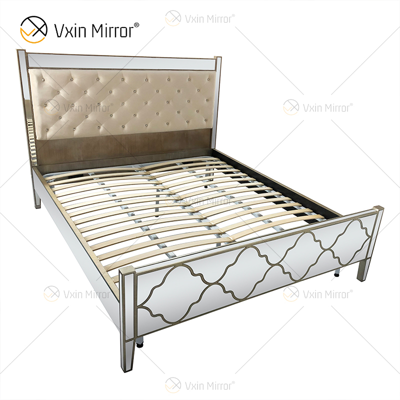 Luxury Grace Golden Silver Antique Mirror Mirrored King Bed Furniture
