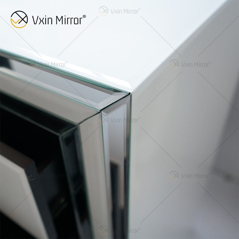 Hot Sell White Mirror Set WXF-792 Modern Silver Frame Dressing Table with Chair 7 Drawers