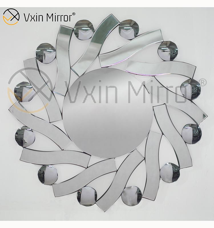 3D Elegant Vxin Modern WXM-1016 Silver Round Fancy Mirror Wall Art