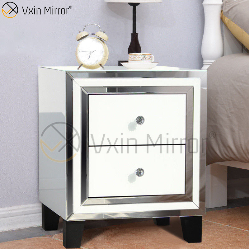Hot Sale Home White Glass Furniture 2 Drawers Mirrored Cabinet Chest WXF-786