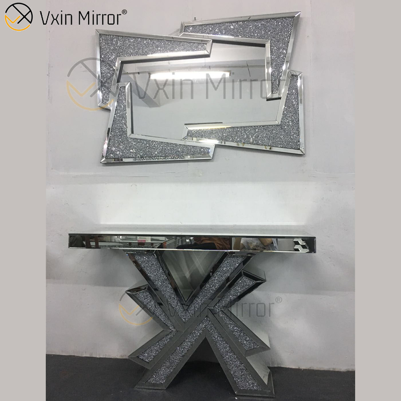 Good Supplier Vxin Home Decor V Silver Furniture Modern Crush Diamond Console Table with Modern Mirror
