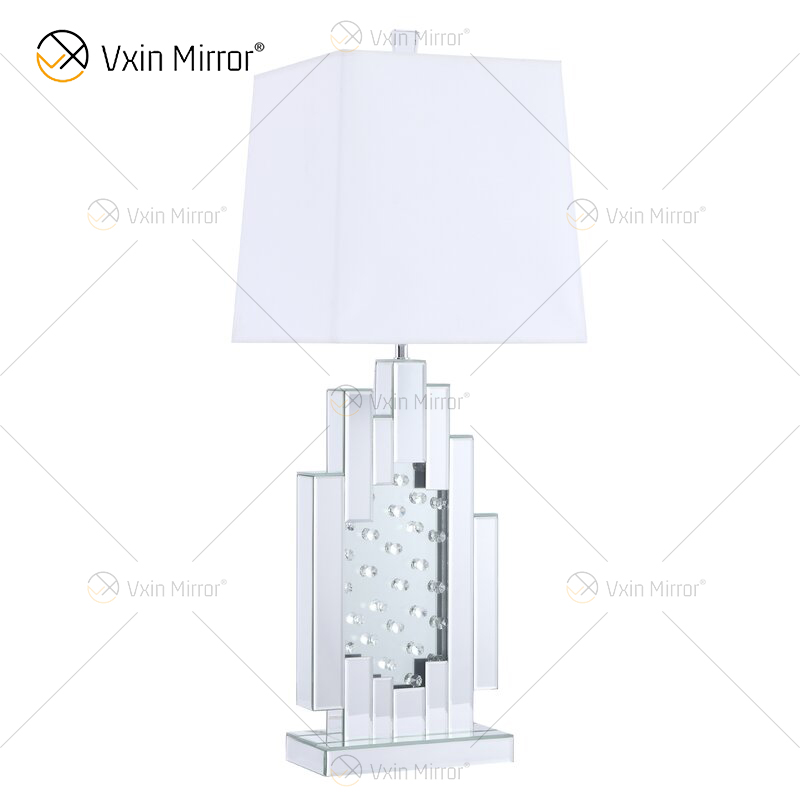 Factory Supply WXTL-144 Modern Silver Crystal Table Mirror Lamp with Lampshade For Bedroom